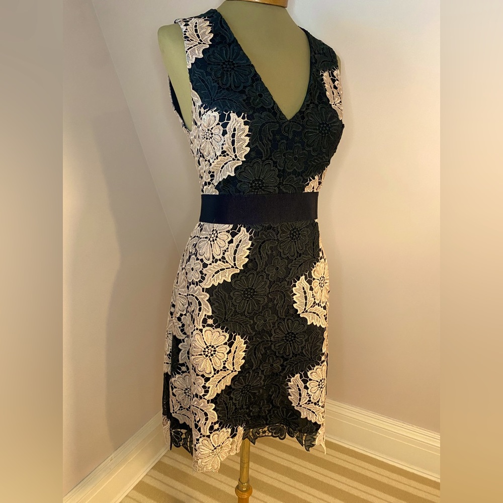 Alice and Olivia short lace dress, black and blush rose. Size 2